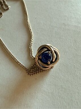 Pandora Silver Knot Necklace with Blue Stone